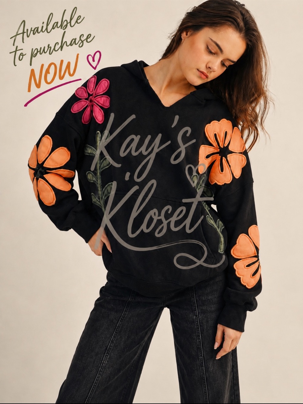 BF91-BLACK 🖤🌸 (RESTOCK 10/25) Artisan Bloom Hoodie with Floral PatchworK